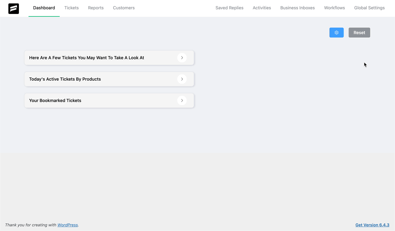 Reset option for undo all changes of your Dashboard