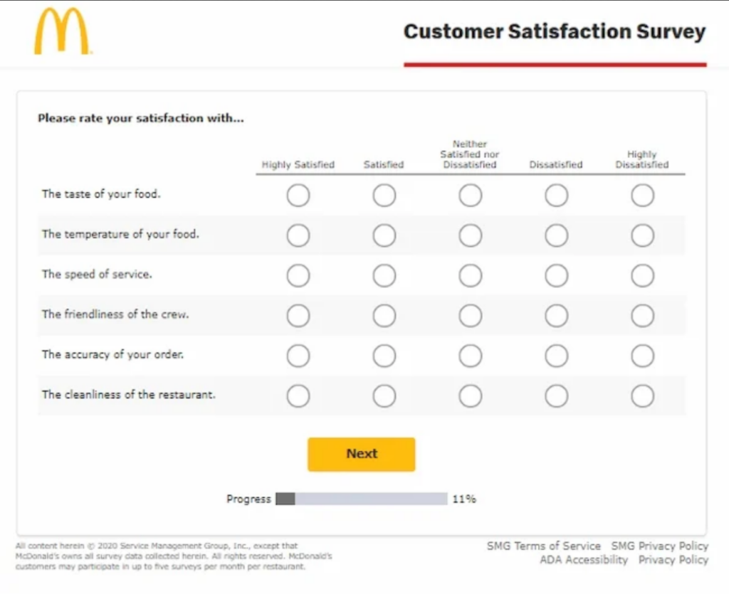 macdonalds satisfaction survey