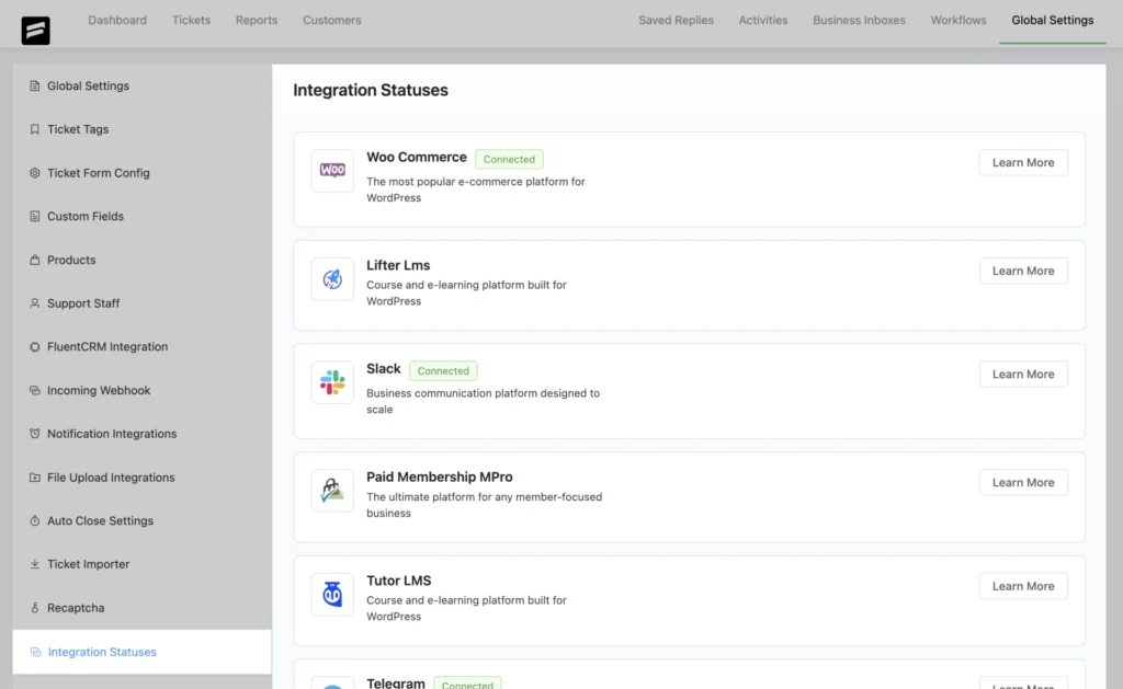 Fluent Support Integration log