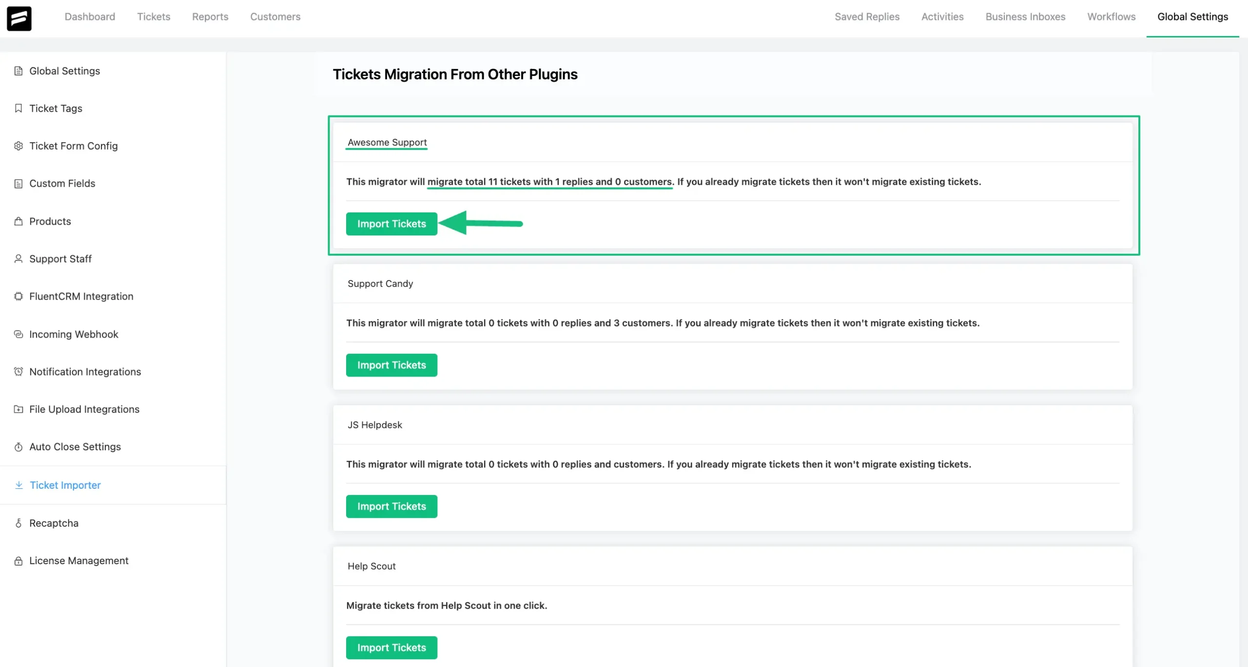 Example of Importing Tickets from Awesome Support