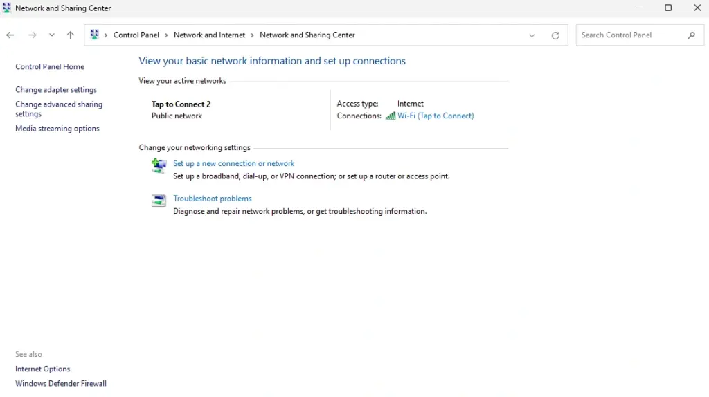 "Change the adapter setting" option in Windows