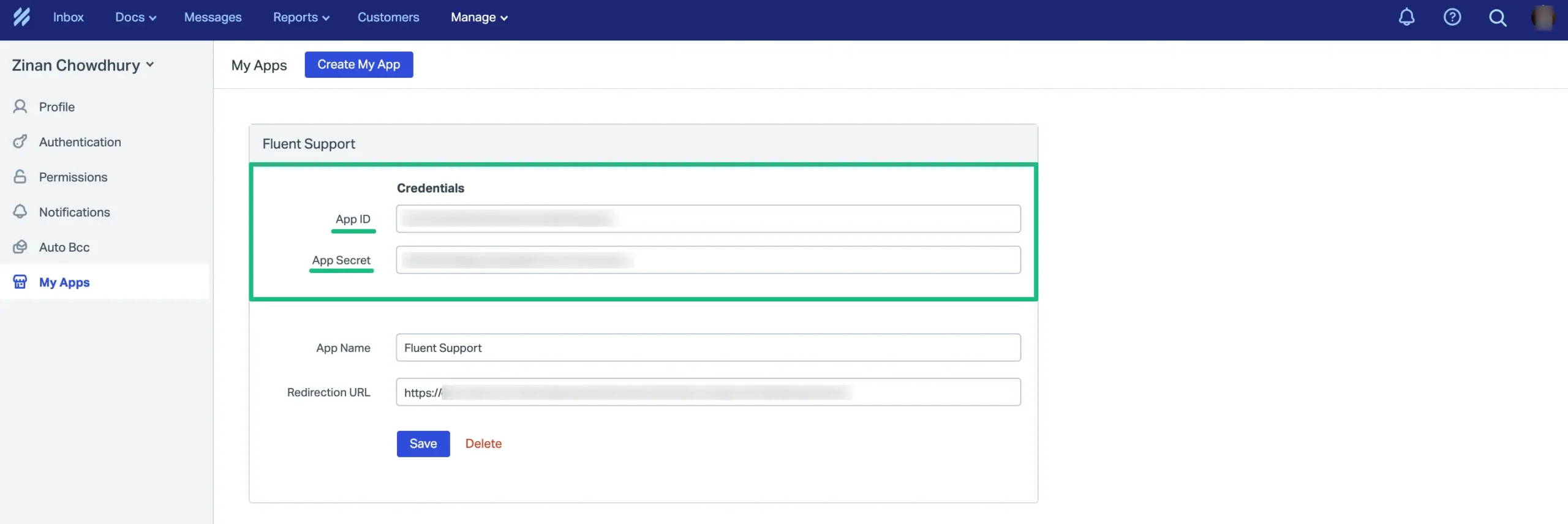 App ID and App Secret
