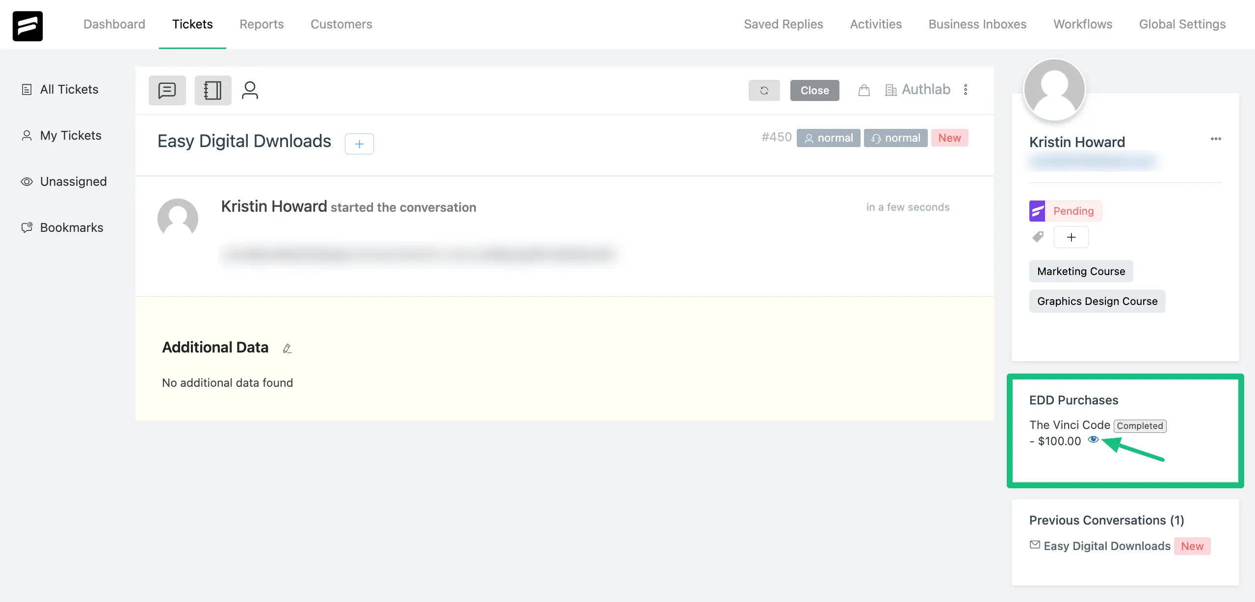 Preview of Easy Digital Downloads (EDD) Integration with Fluent Support
