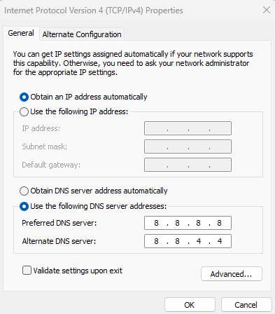 Internet Protocol Version 4 (TCP/IPv4) Properties