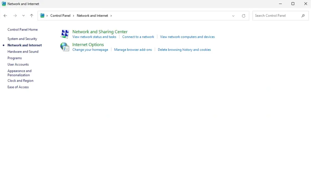 Network and Sharing Center in Windows