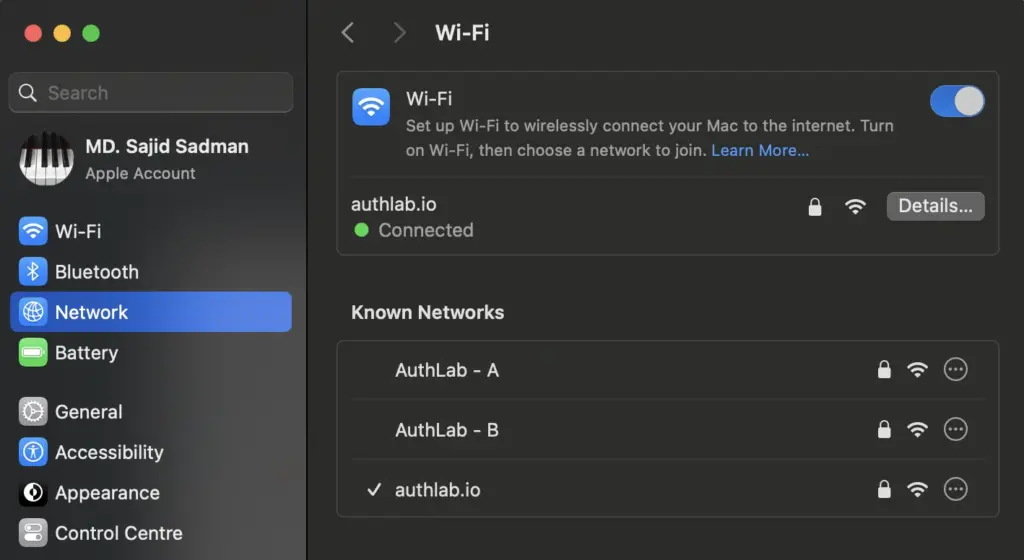 Network option in Mac