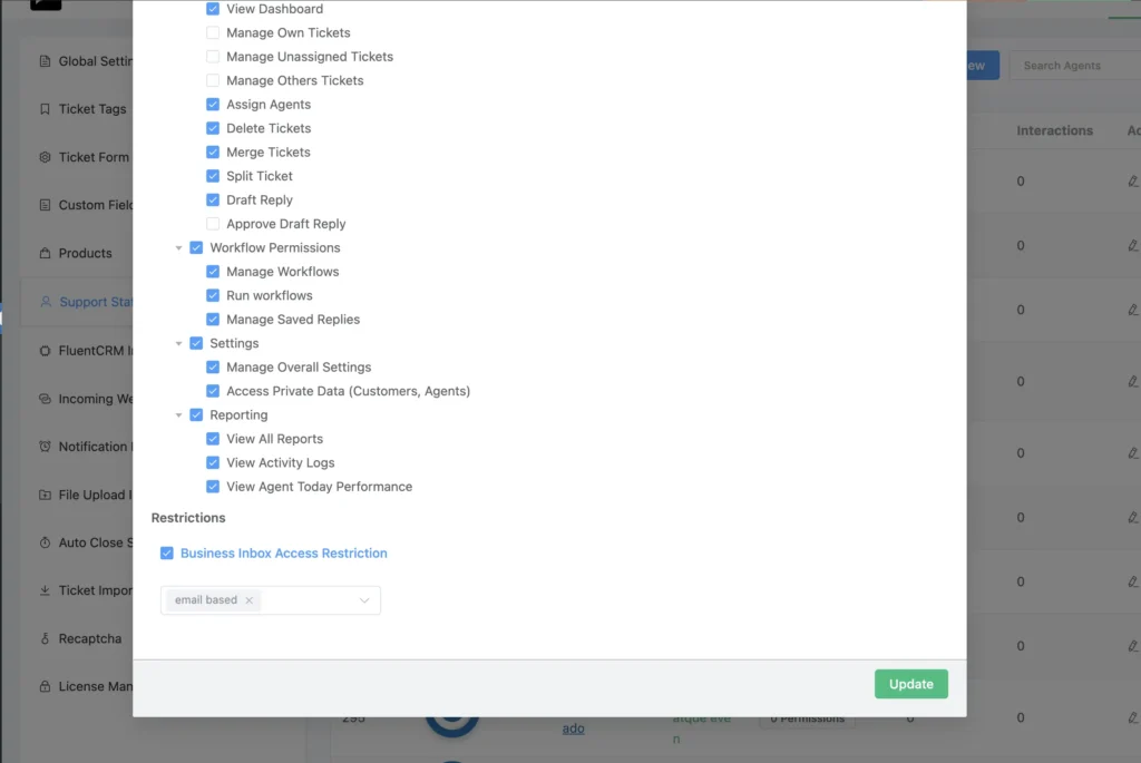 Fluent Support Agent Permissions