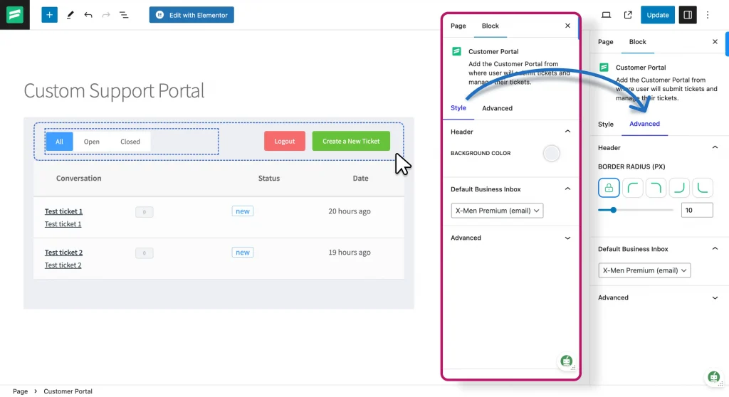 Ticket creation portal customization