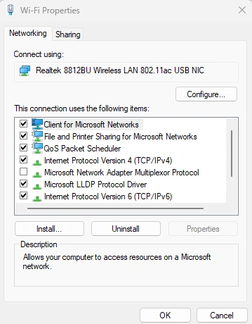 Wi-Fi properties in Windows