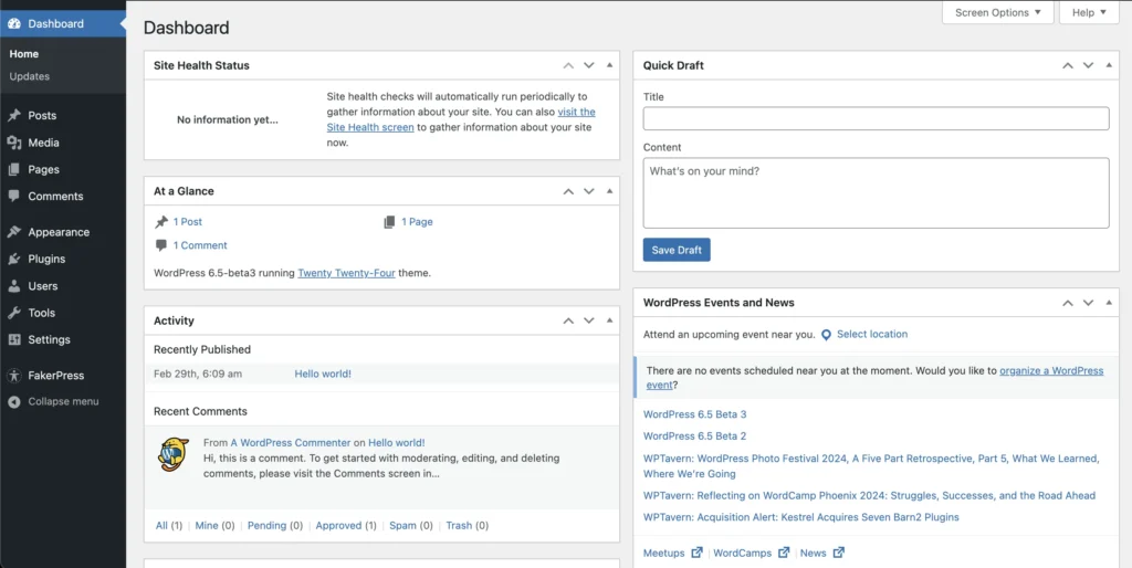 WordPress Admin Dashboard