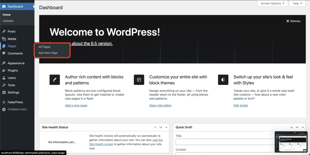 WordPress Pages